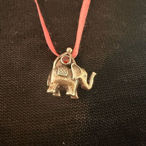 Silver Elephant Pendant Necklace with Pink adjustable Cord - Picture 1 of 4